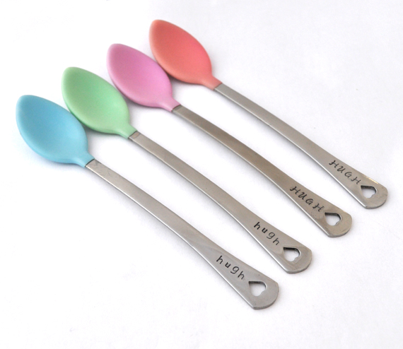 Personalized Baby Spoon SET OF FOUR (4) baby shower gift, new mom, baby feeding pastel, baby name spoons