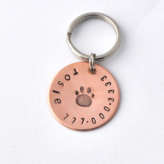Small pet id tags copper with paw print, small dogs, small cats, x-small pets by ZADOO