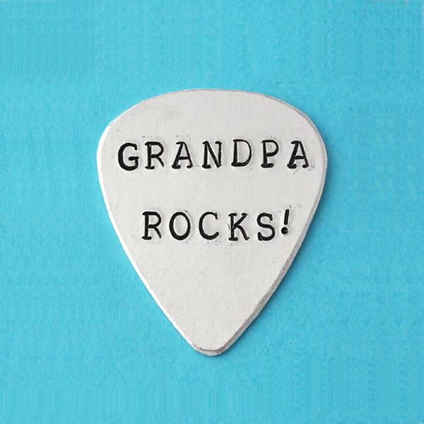 Guitar Pick, Personalized Guitar Pick Hand Stamped, custom Guitar Pick, father's day gifts, grandpa rocks, I pick you