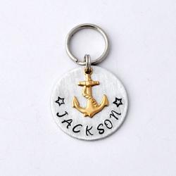 Anchor pet tag, Personalized Pet id tag, anchor charm with aluminum disc, nautical by ZADOO