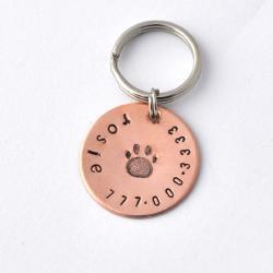 Small pet id tags copper with paw print, small dogs, small cats, x-small pets by ZADOO