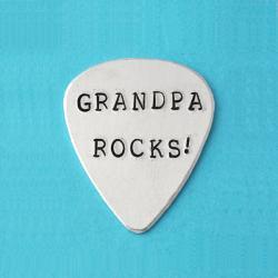 Guitar Pick, Personalized Guitar Pick Hand Stamped, custom Guitar Pick, father's day gifts, grandpa rocks, I pick you